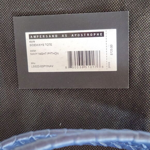 Large Leather Navy Tote Python Designer 100% Leather Ampersand As Apostrophe NWT - Picture 11 of 14